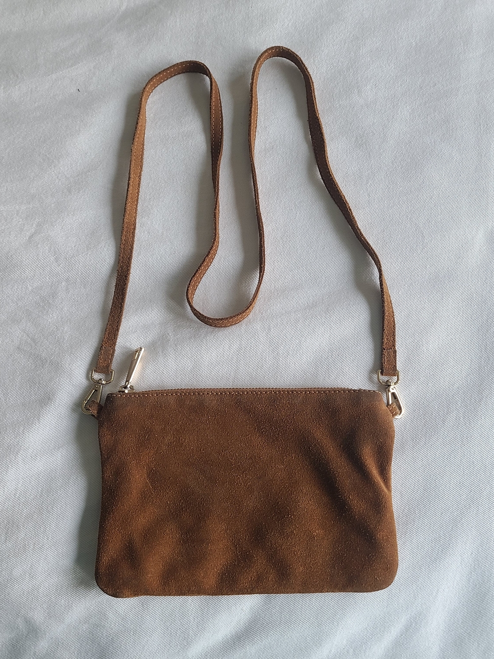 Chestnut Suede Crossbody Bag with Adjustable Strap